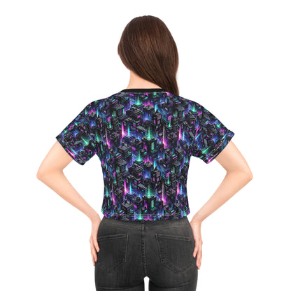 Tech Noir Graphics Futuristic Tech Aesthetics Crop Tee - 8404 Design-55