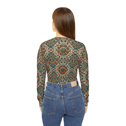 Cultural Fusion Tech Blend of Cultural Heritage With Tech-Inspired Elements Women's Long Sleeve V-Neck Shirt - 8404 Design-74
