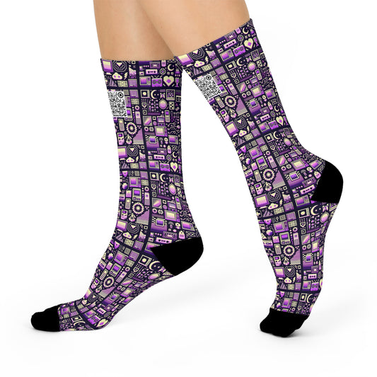 Digital Nostalgia Remix Modern Vintage Fusion Cushioned Crew Socks - 8404 Design-54