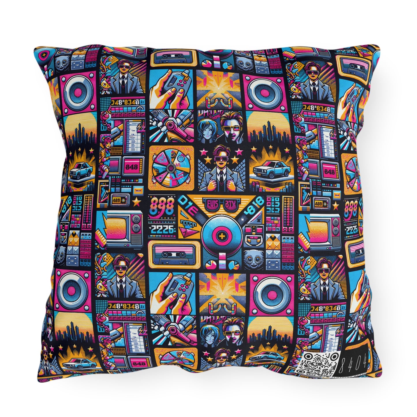 Digital Pop Culture Mashup Maximalist Pop Outdoor Pillow - 8404 Design-52