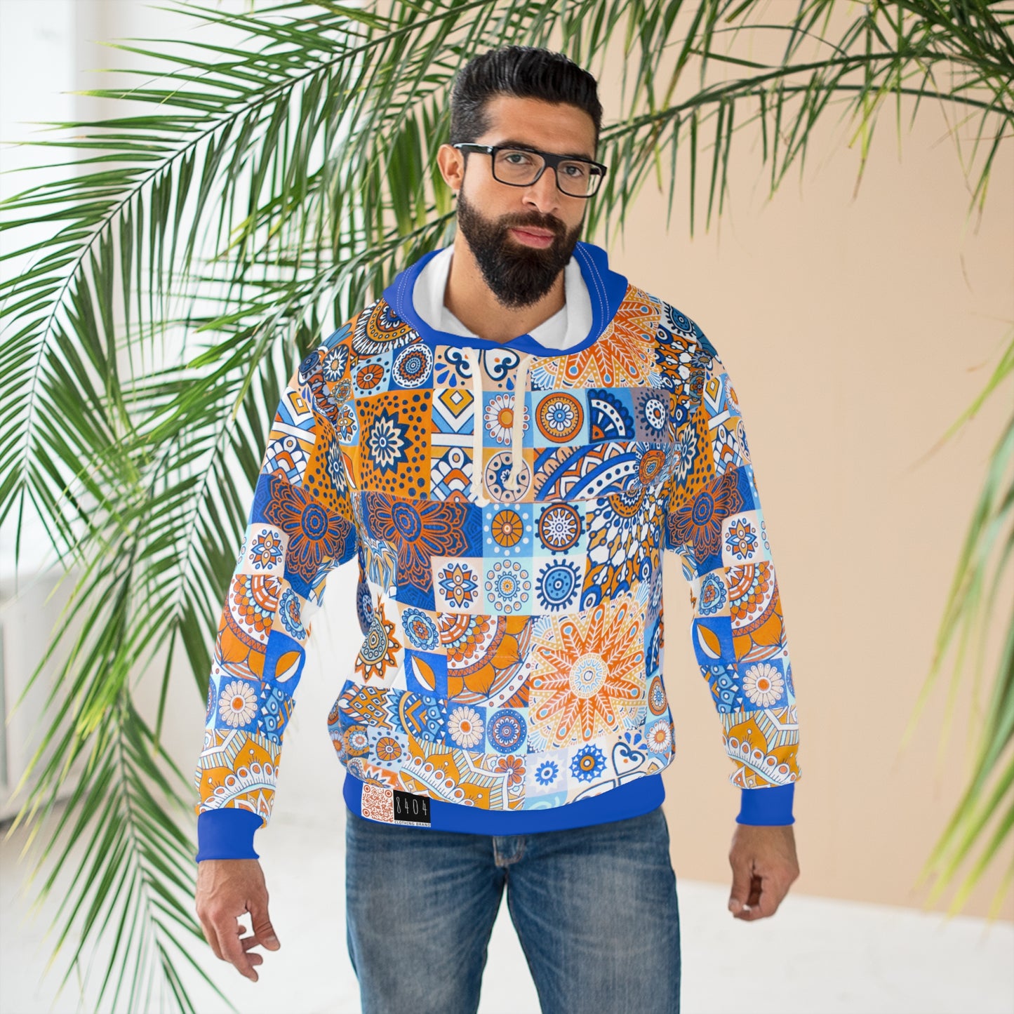 8404 Unisex Adult's "Mosaic Collage" Fashion Pullover Hoodie in Blue