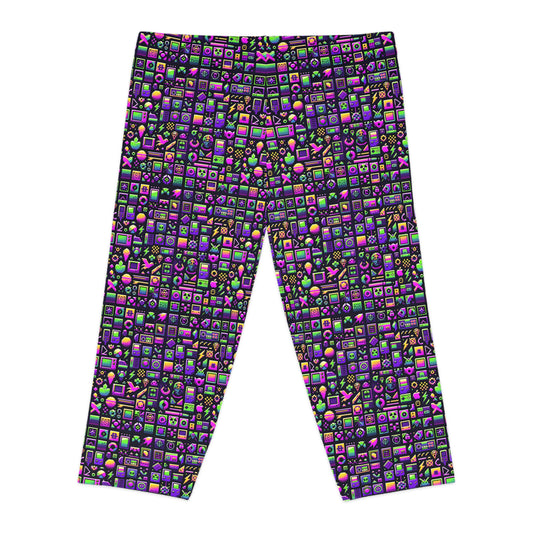 Digital Nostalgia Remix Modern Vintage Fusion Women's Capri Leggings - 8404 Design-49