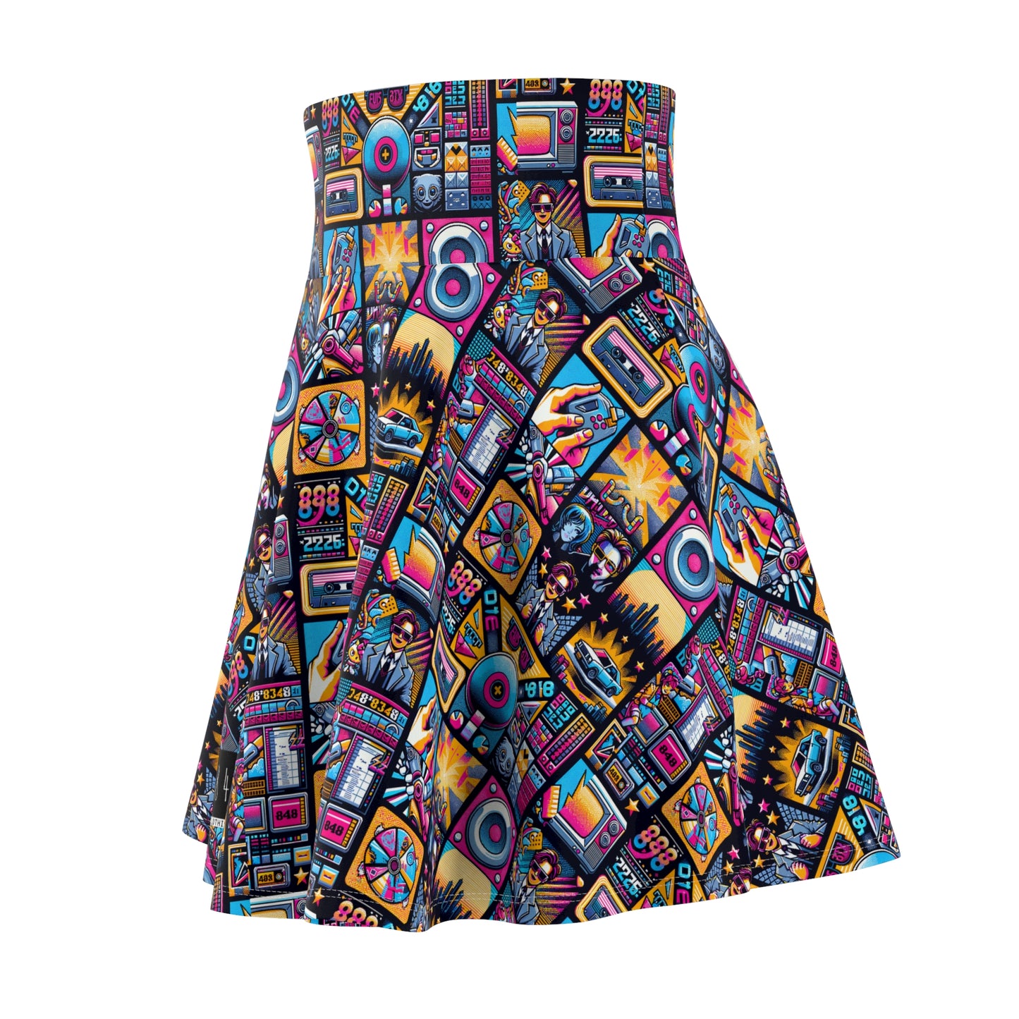 Digital Pop Culture Mashup Maximalist Pop Women's Skater Skirt - 8404 Design-52