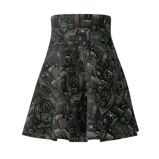 Tech Noir Aesthetics Sleek Tech Streetwear Women's Skater Skirt - 8404 Design-52