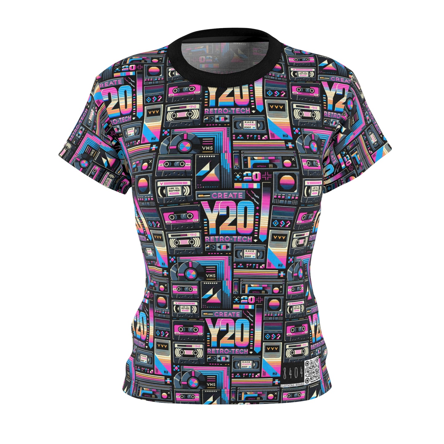 Digital Nostalgia Tech-Inspired Retro Fusion Women's Cut & Sew Tee - 8404 Design-65
