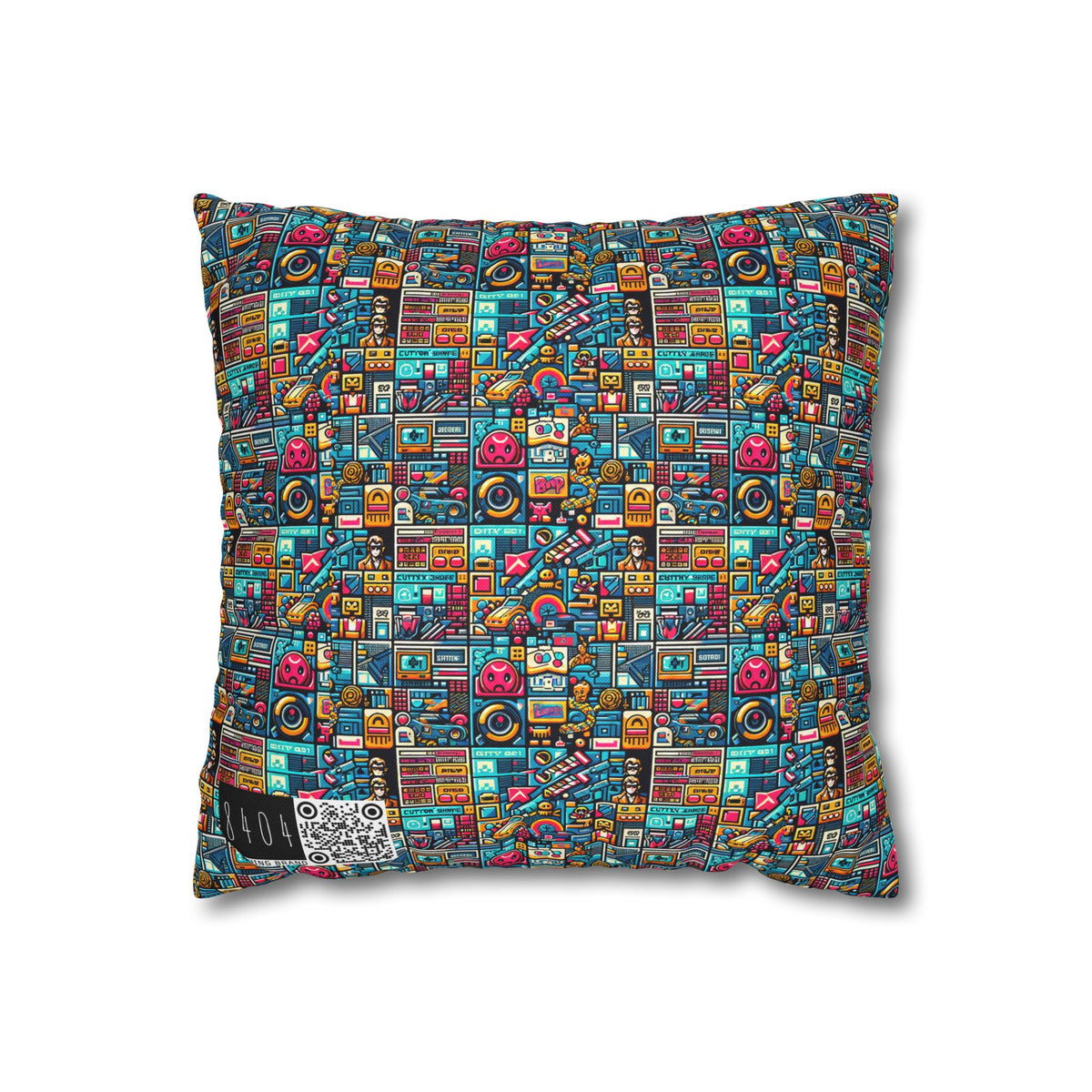 Digital Pop Culture Mashup Maximalist Pop Spun Polyester Square Pillowcase - 8404 Design-47