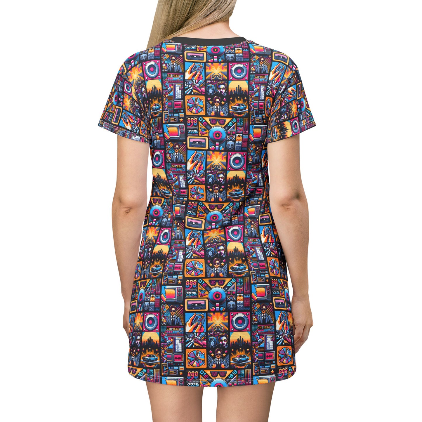 Digital Pop Culture Mashup Maximalist Pop T-shirt Dress - 8404 Design-52