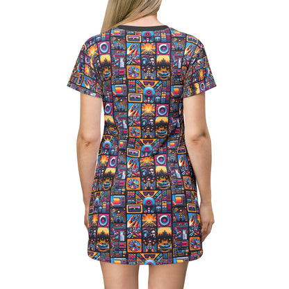 Digital Pop Culture Mashup Maximalist Pop T-shirt Dress - 8404 Design-52