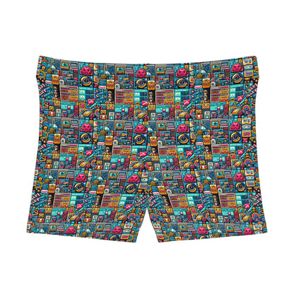 Digital Pop Culture Mashup Maximalist Pop Women's Shorts - 8404 Design-47