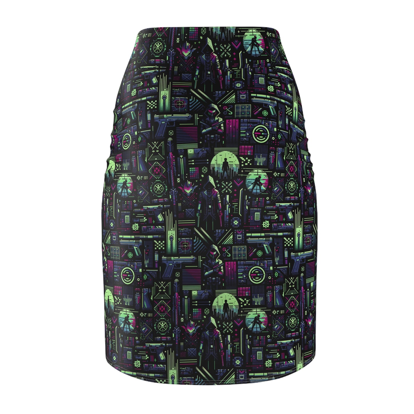 Tech Noir Futuristic Cyberpunk Women's Pencil Skirt - 8404 Design-63