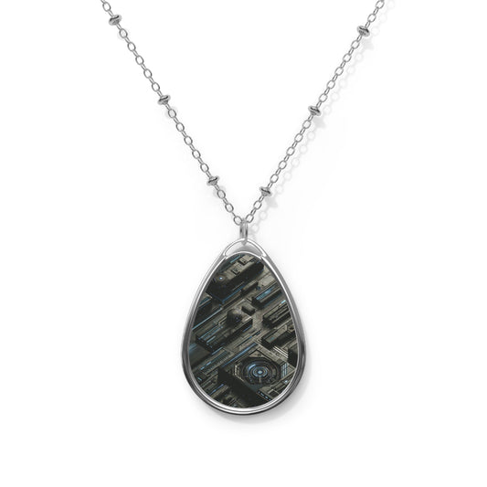 Tech Noir Futuristic Tech Aesthetic with a Dark Twist Oval Necklace - 8404 Design-53