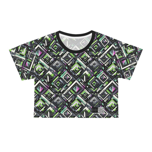 Retro Futurism Graphics Tech-Forward Streetwear Crop Tee - 8404 Design-48