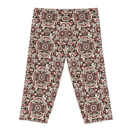 Neo Jomon Sculptural Aesthetics Artisanal Streetwear Women's Capri Leggings - 8404 Design-55