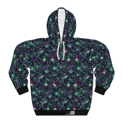 Tech Noir Aesthetics Tech-Forward Urban Dystopia Pullover Hoodie - 8404 Design-43