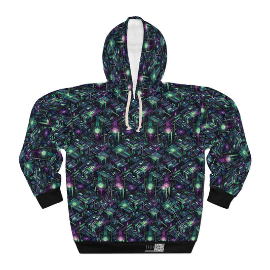 Tech Noir Aesthetics Tech-Forward Urban Dystopia Pullover Hoodie - 8404 Design-43