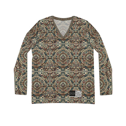 Urban Renaissance Historical Fusion With Street Edge Women's Long Sleeve V-Neck Shirt - 8404 Design-57