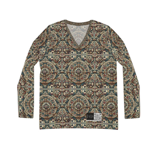 Urban Renaissance Historical Fusion With Street Edge Women's Long Sleeve V-Neck Shirt - 8404 Design-57