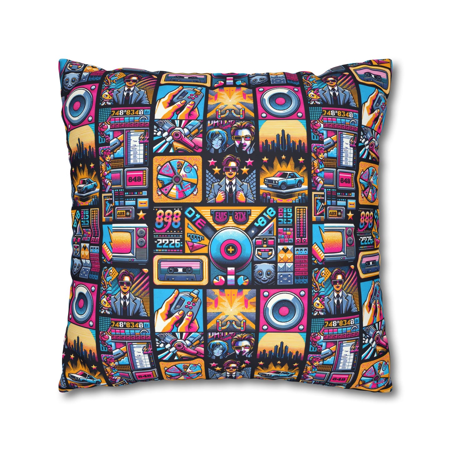 Digital Pop Culture Mashup Maximalist Pop Faux Suede Square Pillowcase - 8404 Design-52