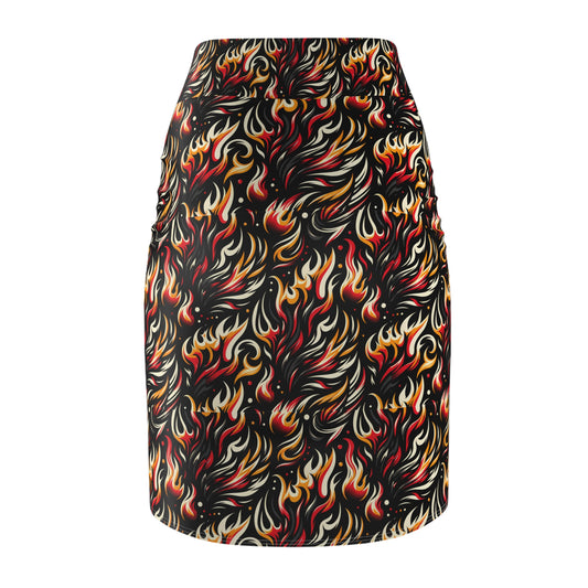 Fire & Flames Bold Streetwear Statement Women's Pencil Skirt - 8404 Design-60