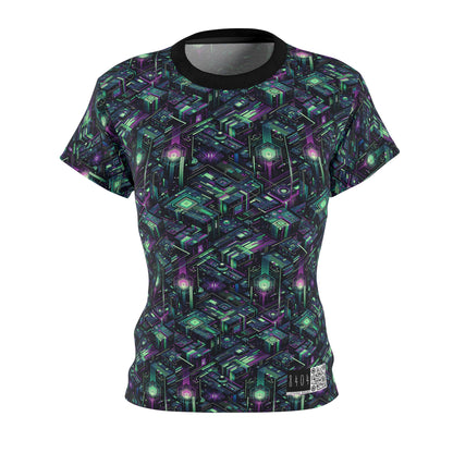 Tech Noir Aesthetics Tech-Forward Urban Dystopia Women's Cut & Sew Tee - 8404 Design-43