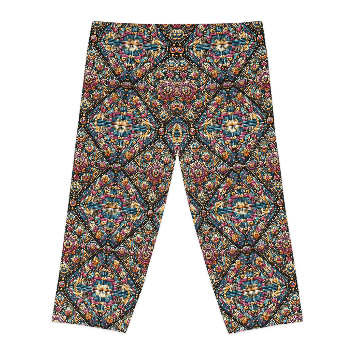 Cultural Fusion Tech Blend of Cultural Heritage With Tech-Inspired Elements Women's Capri Leggings - 8404 Design-58
