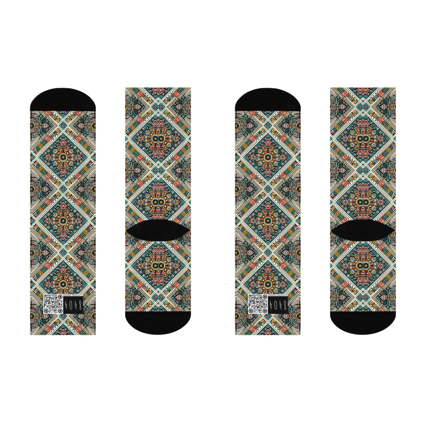 Cultural Fusion Tech Blend of Cultural Heritage With Tech-Inspired Elements Cushioned Crew Socks - 8404 Design-64