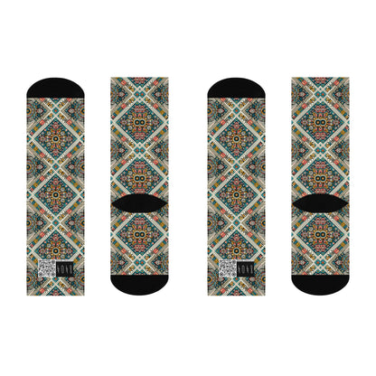 Cultural Fusion Tech Blend of Cultural Heritage With Tech-Inspired Elements Cushioned Crew Socks - 8404 Design-64