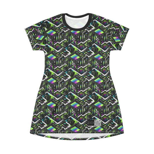 Retro Futurism Graphics Tech-Forward Streetwear T-Shirt Dress - 8404 Design-52