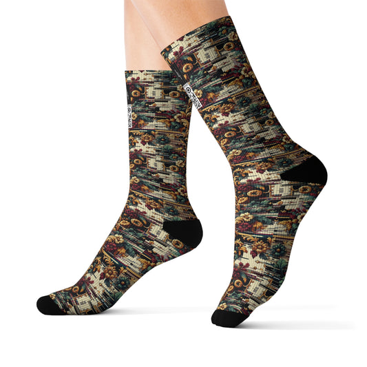 Digital Renaissance Modern Baroque Fusion Sublimation Socks - 8404 Design-63