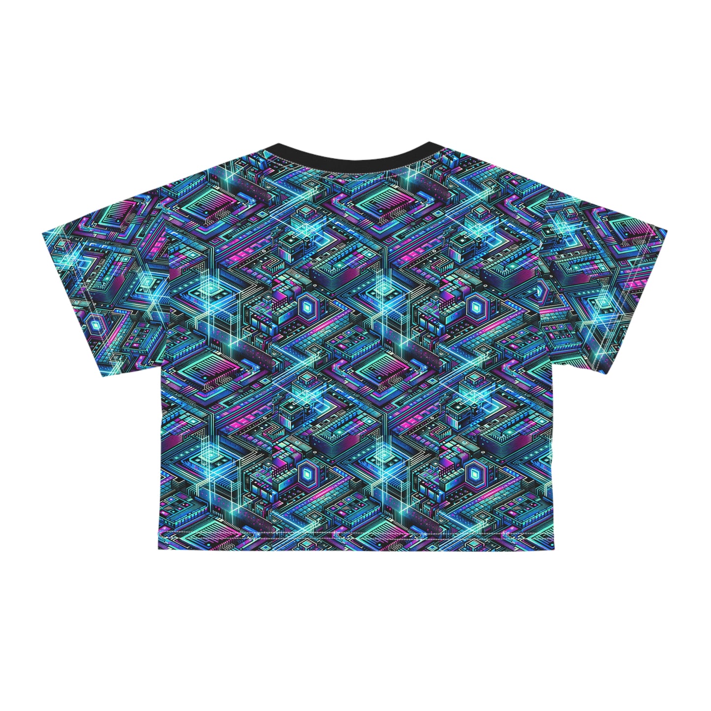 Digital Dreamland Futuristic Tech Aesthetic Crop Tee - 8404 Design-42
