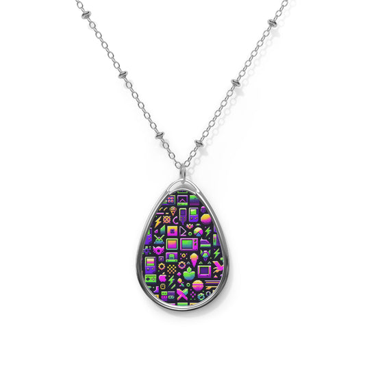 Digital Nostalgia Remix Modern Vintage Fusion Oval Necklace - 8404 Design-49