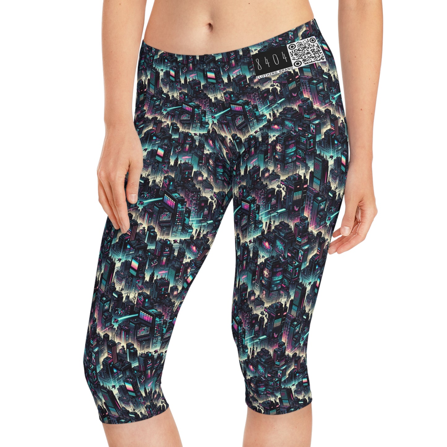 Digital Rebellion Tech-Inspired Streetwear Women's Capri Leggings - 8404 Design-51