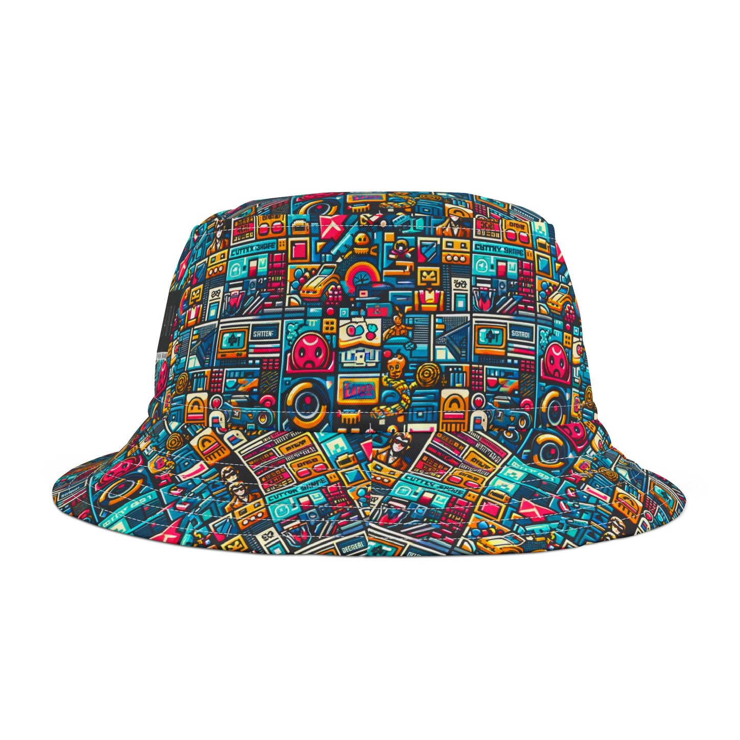 Digital Pop Culture Mashup Maximalist Pop Bucket Hat - 8404 Design-47