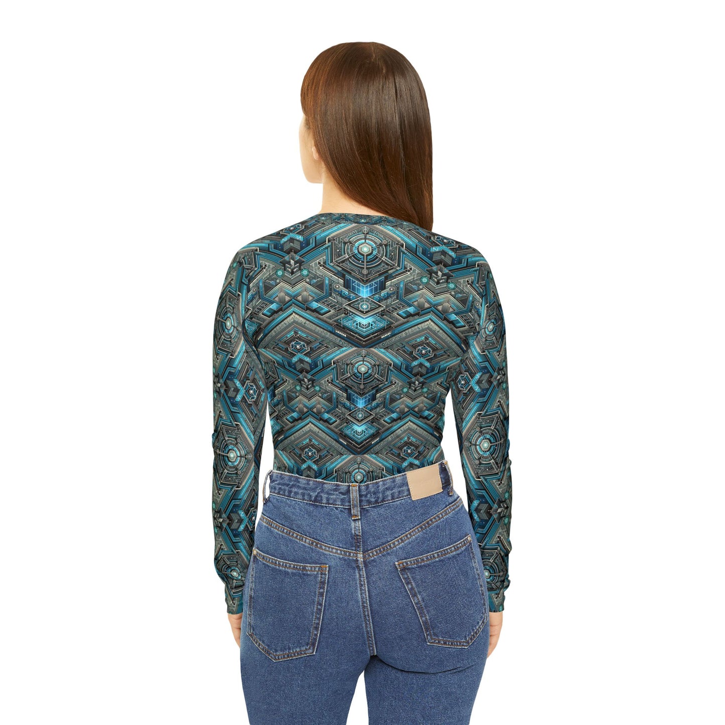 Tech-Infused Futurism Sleek Tech Edge Women's Long Sleeve V-Neck Shirt - 8404 Design-49