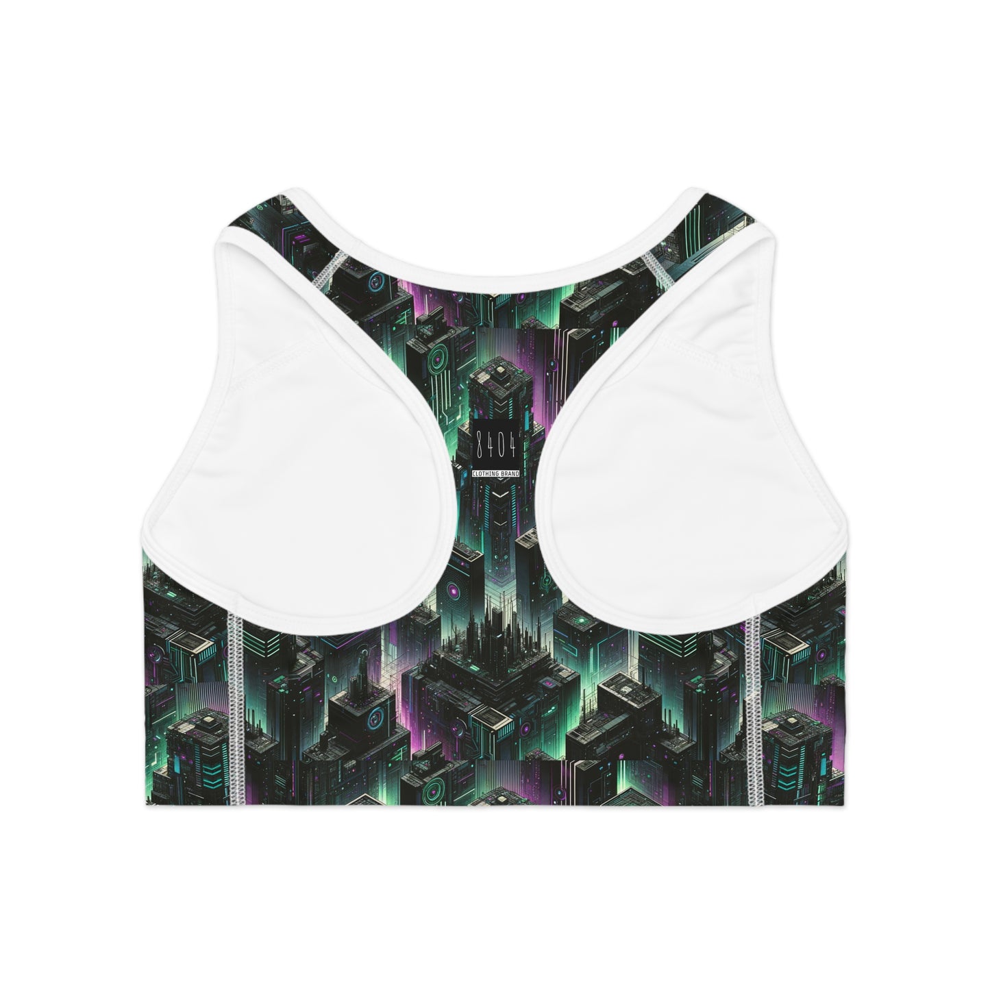 Tech Noir Aesthetics Tech-Forward Urban Dystopia Sports Bra - 8404 Design-44