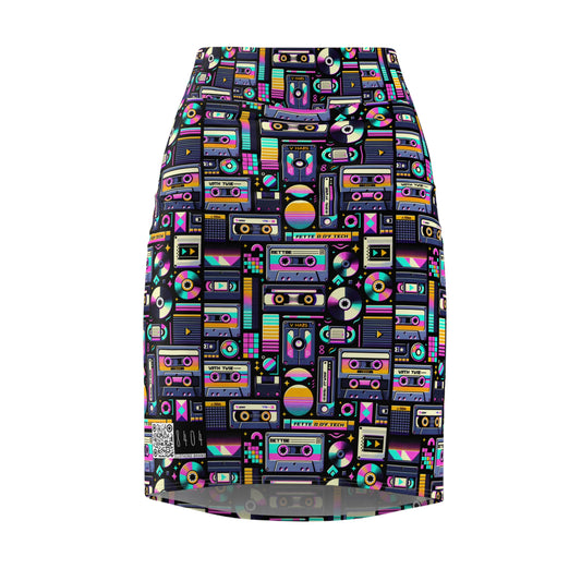 Digital Nostalgia Tech-Inspired Retro Fusion Women's Pencil Skirt - 8404 Design-48