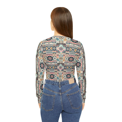 Digital Artisanal Fusion Digital Artisanal Women's Long Sleeve V-Neck Shirt - 8404 Design-55
