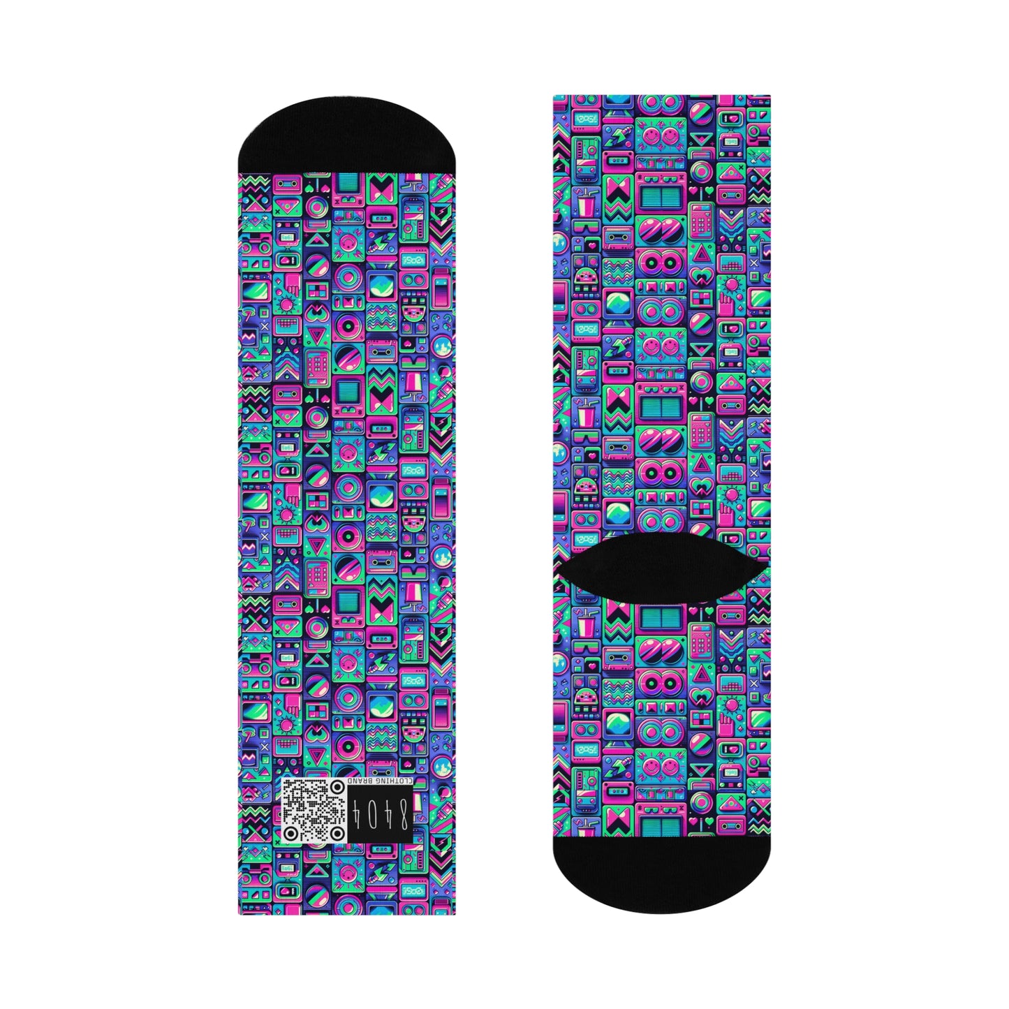 Neon Retro Revival Retro Futurism Cushioned Crew Socks - 8404 Design-60