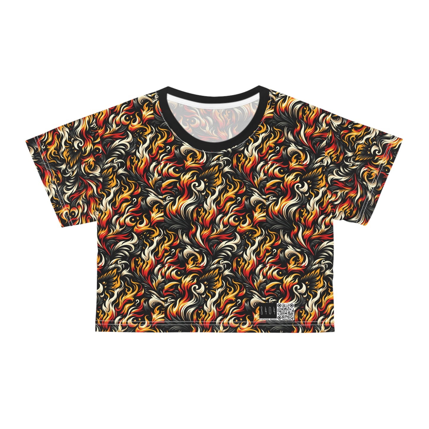 Fire & Flames Bold Streetwear Statement Crop Tee - 8404 Design-55