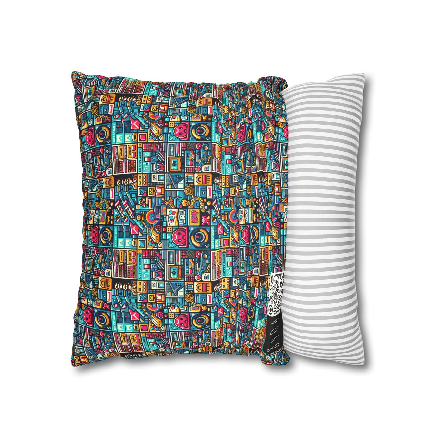 Digital Pop Culture Mashup Maximalist Pop Faux Suede Square Pillowcase - 8404 Design-47