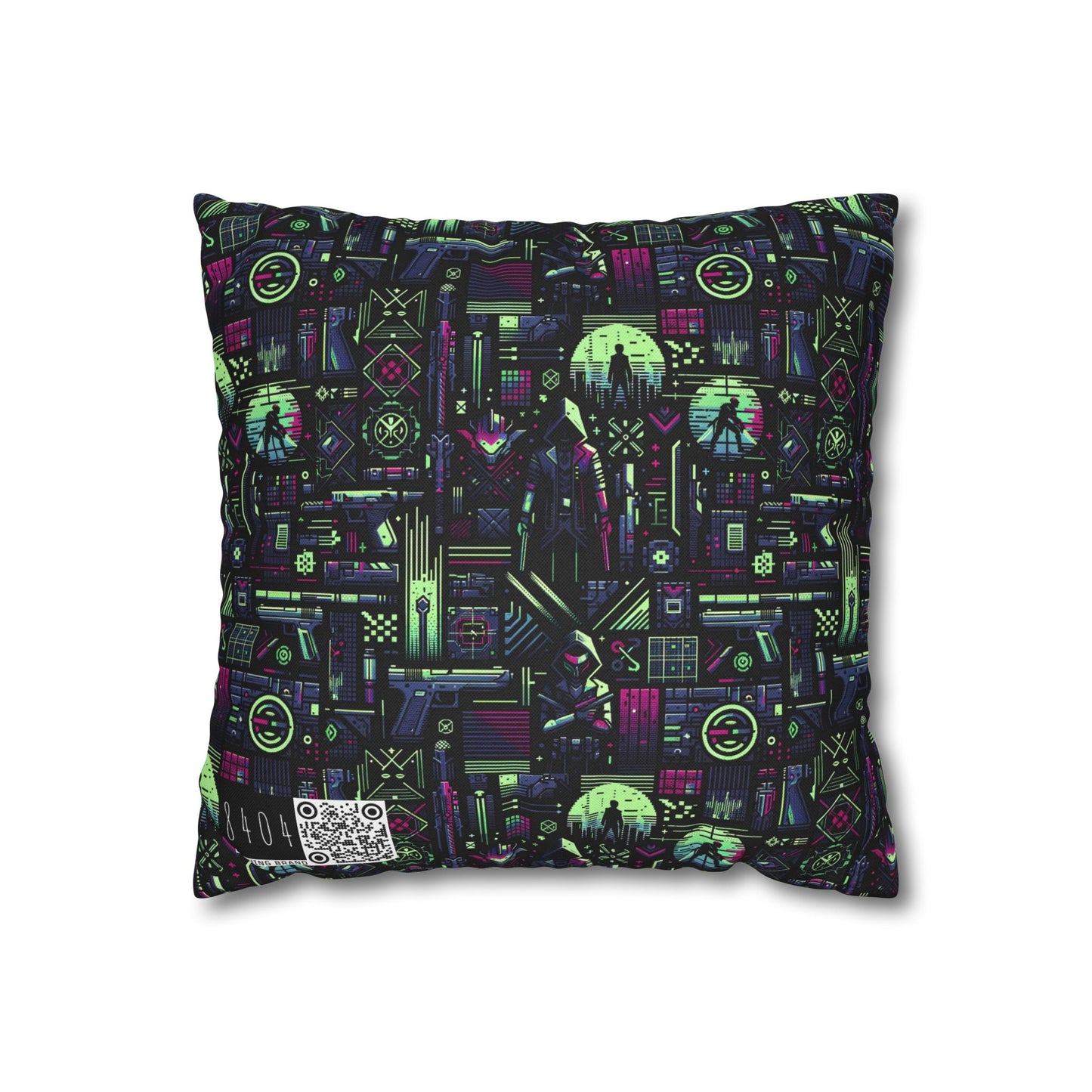 Tech Noir Futuristic Cyberpunk Spun Polyester Square Pillowcase - 8404 Design-63