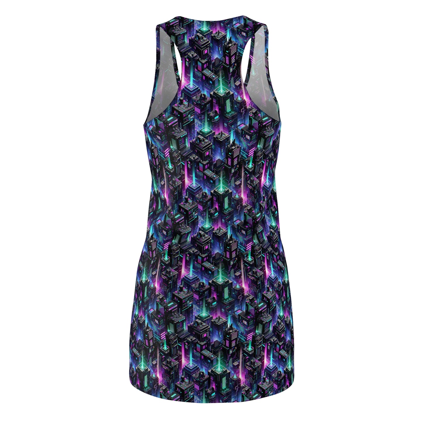 Tech Noir Graphics Futuristic Tech Aesthetics Women's Cut & Sew Racerback Dress - 8404 Design-55