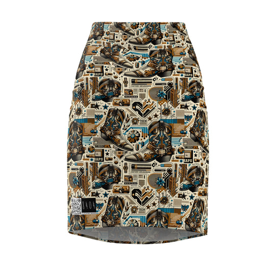 Digital Cowboy Chic Tech-Infused Western Fusion Women's Pencil Skirt - 8404 Design-45