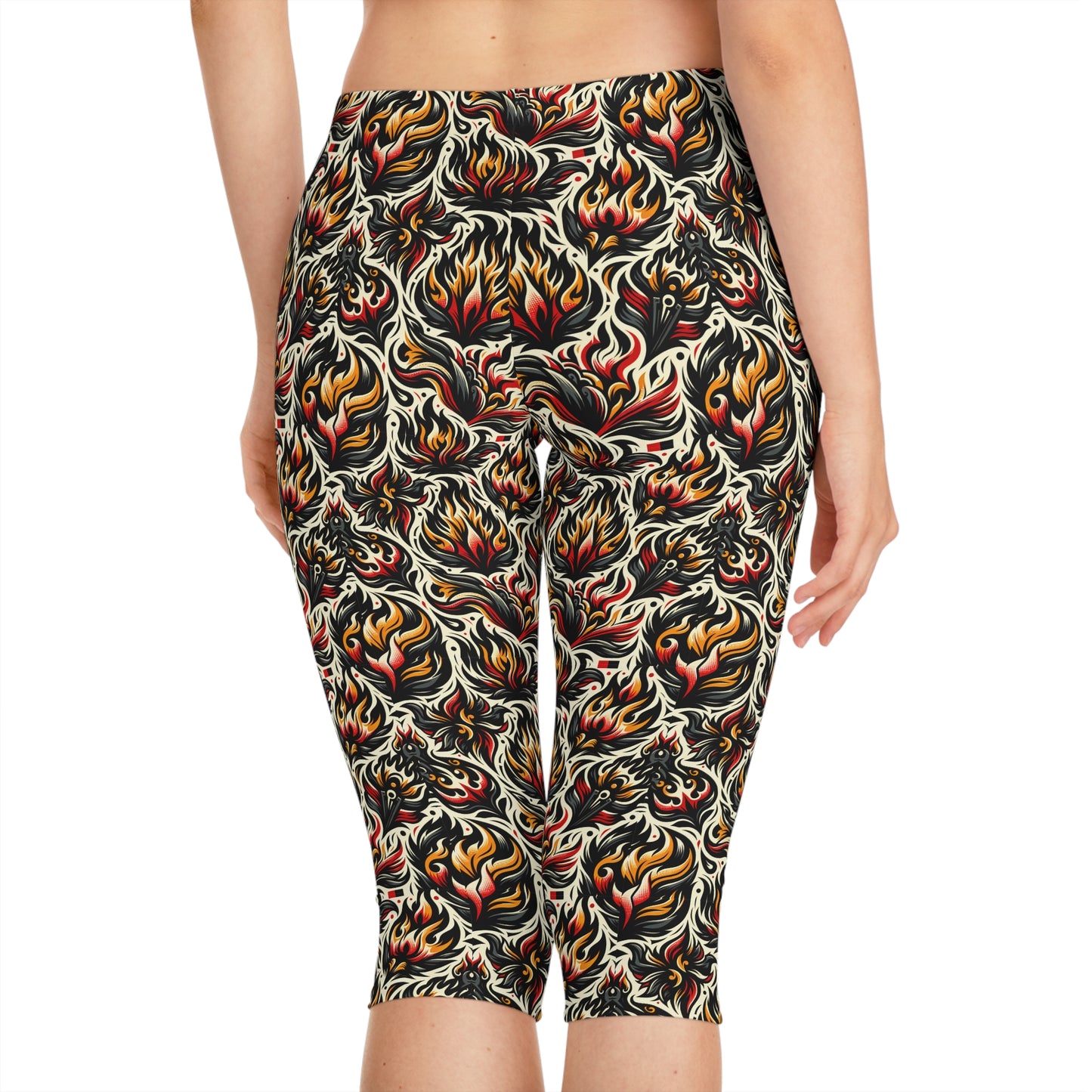 Fire & Flames Bold Streetwear Statement Women's Capri Leggings - 8404 Design-57