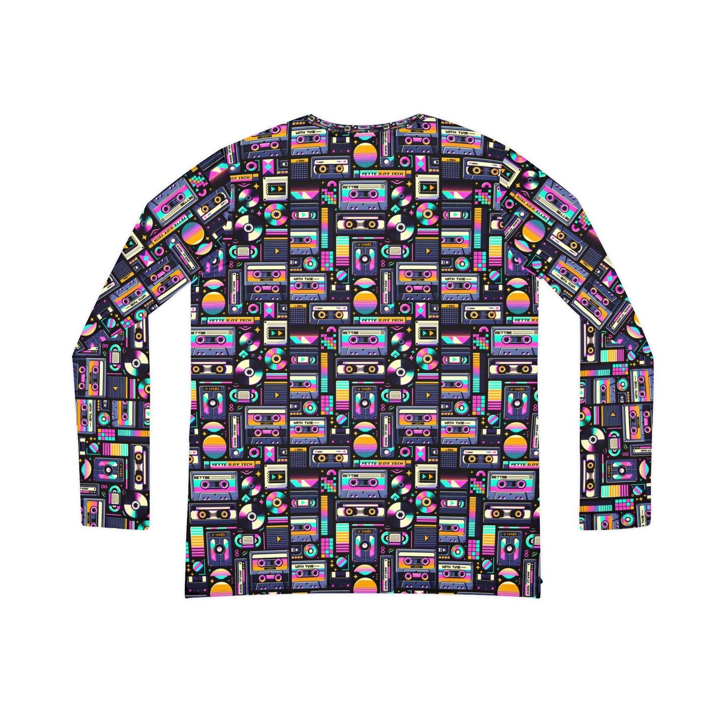 Digital Nostalgia Tech-Inspired Retro Fusion Women's Long Sleeve V-Neck Shirt - 8404 Design-48