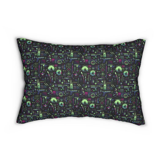 Tech Noir Futuristic Cyberpunk Spun Polyester Lumbar Pillow - 8404 Design-63 S