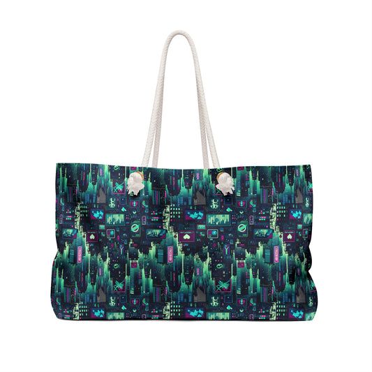 Tech Noir Graphics Futuristic Cyberpunk Weekender Bag - 8404 Design-52