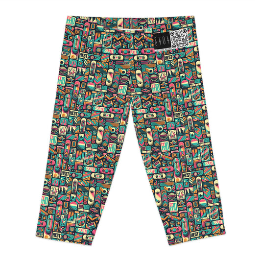 Skate Culture Revival Urban Retro Cool Women's Capri Leggings - 8404 Design-61
