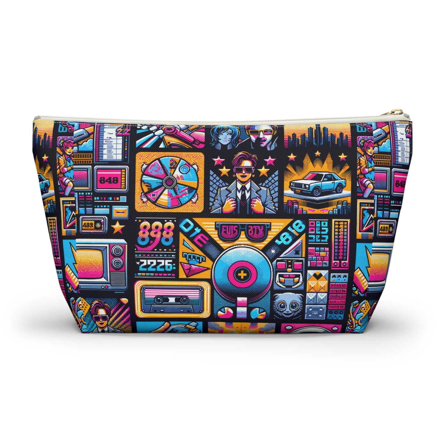 Digital Pop Culture Mashup Maximalist Pop Accessory Pouch W T-bottom - 8404 Design-52