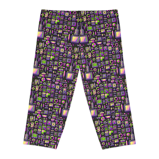 Digital Nostalgia Remix Modern Vintage Fusion Women's Capri Leggings - 8404 Design-67